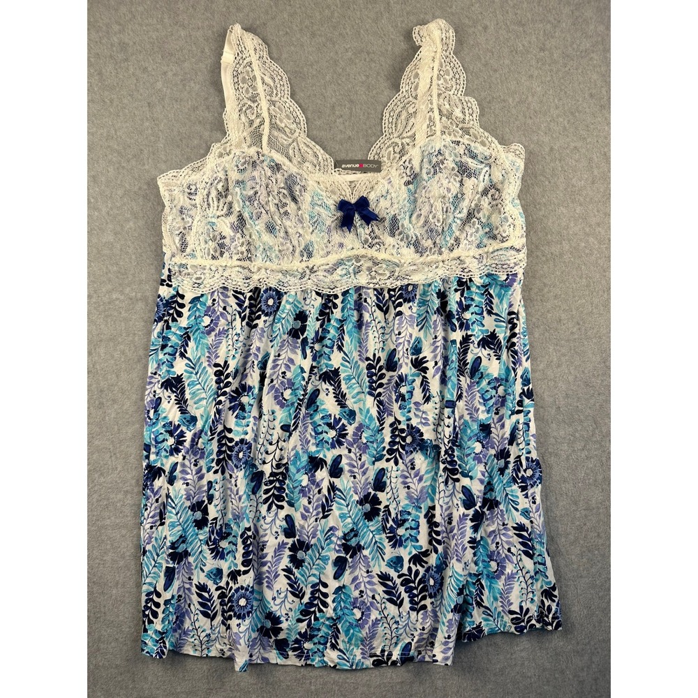 Avenue Body Womens Blue Floral Lace Trim Sleep Chemise Nightgown Size 22/24 NWT